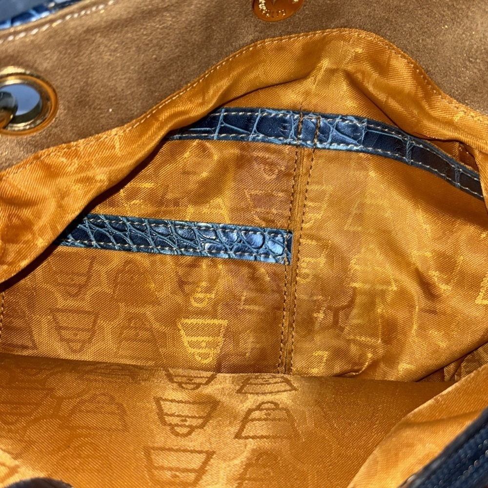 Kathy Van Zeeland Navy Canvas Faux Croc Double Strap Satchel Shoulder Bag Y2K - Picture 9 of 15